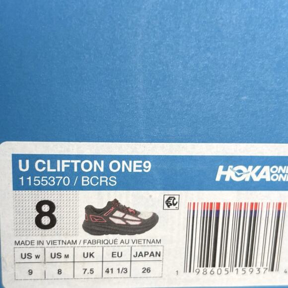 Hoka One One Clifton One9 Black Red 1155370 BCRS Mens Size 8 NEW Sneakers main image 5